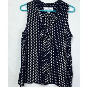 Sara Campbell Womens  Med Black/Tan 100% Silk Polka-dot Sleeveless Button Up Top